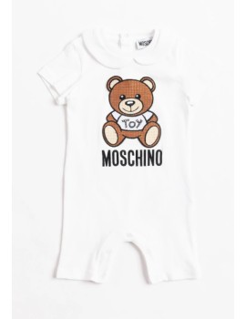 Pagliaccetto Moschino neonati bianco con patch collezione p/e 2022 1 mese-9 mesi