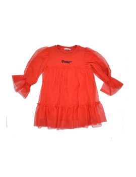 Abito invernale Pinko bambina rosso in tulle manica lunga 3 anni-7 anni