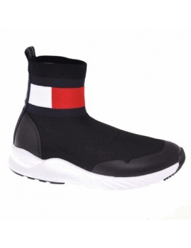 SNEAKERS CALZINO TOMMY HILFIGER NERA 31/41 CON BANDIERA BIANCA blu e rossa